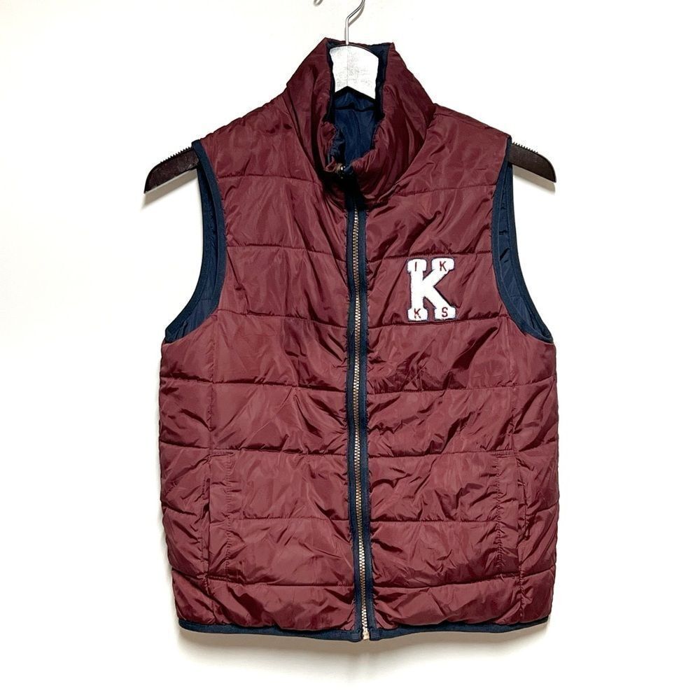 Ikks Reversible Puffer Quilted Vest Burgandy/Navy Boys 14